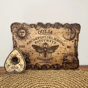 2pcs Set Wooden Gothic Ouija Board with Pointer, Divination Board, Spirit Board, Witchcraft Decor, Halloween Game, Game or Not, Witch Gift, Family Halloween Gift, Horror Gift, Halloween Decoration, Indoor Halloween Ornaments, Mystic Practices