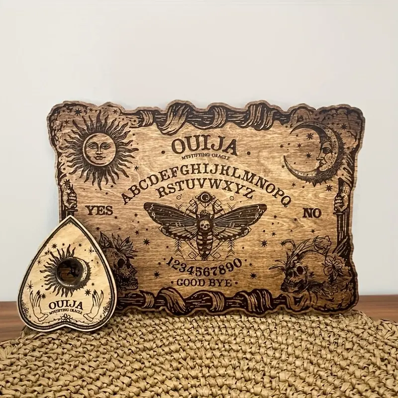 2pcs Set Wooden Gothic Ouija Board with Pointer, Divination Board, Spirit Board, Witchcraft Decor, Halloween Game, Game or Not, Witch Gift, Family Halloween Gift, Horror Gift, Halloween Decoration, Indoor Halloween Ornaments, Mystic Practices