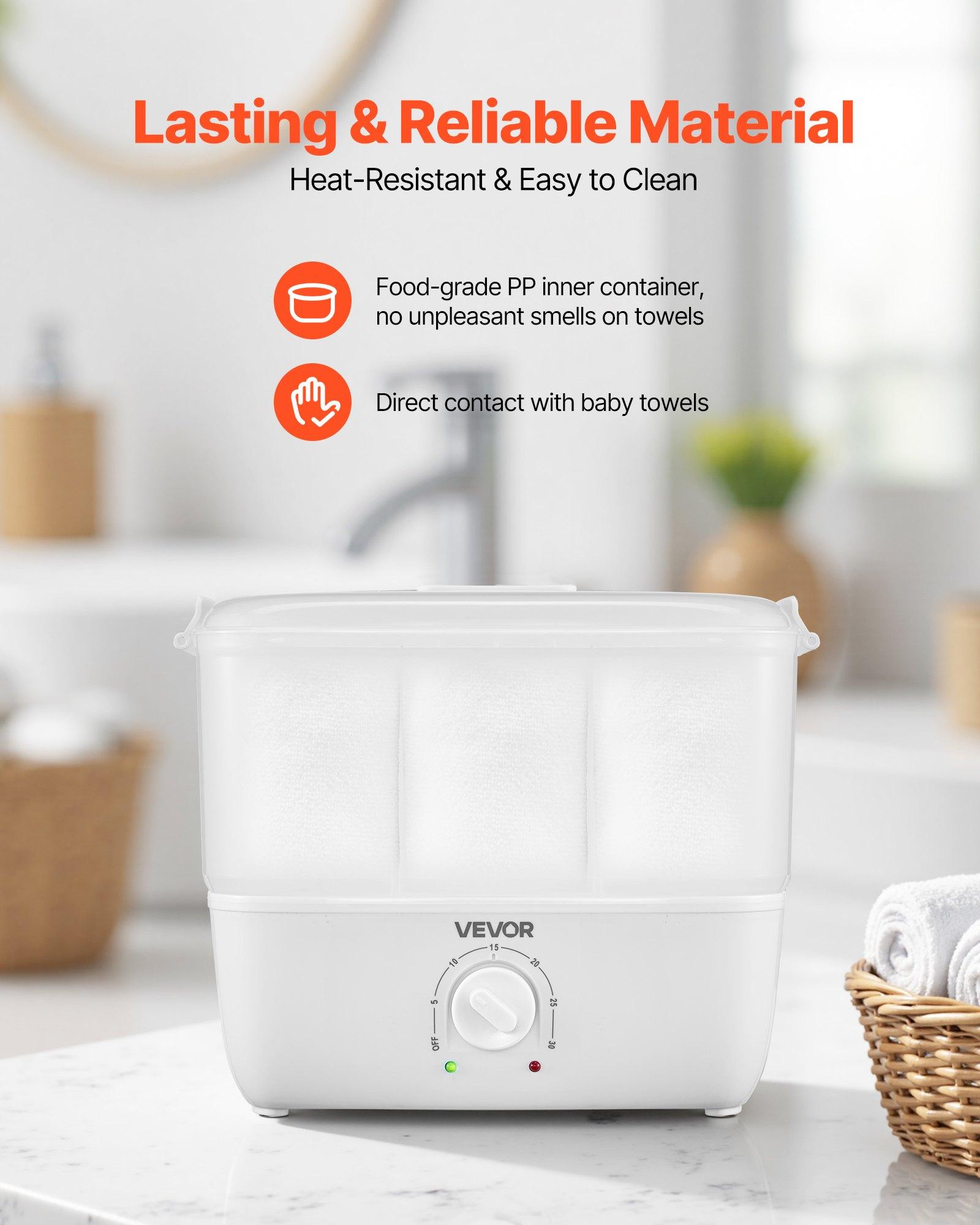 VEVOR Hot Towel Warmer, 1.1 gal Small Towel Steamer with Clip & Indicator, Holds 12-15 Towels, Portable Facial Warmer Quickly Heats Up in 5 Minutes, for Spa, Barber, Manicures, Massage, Salon, White