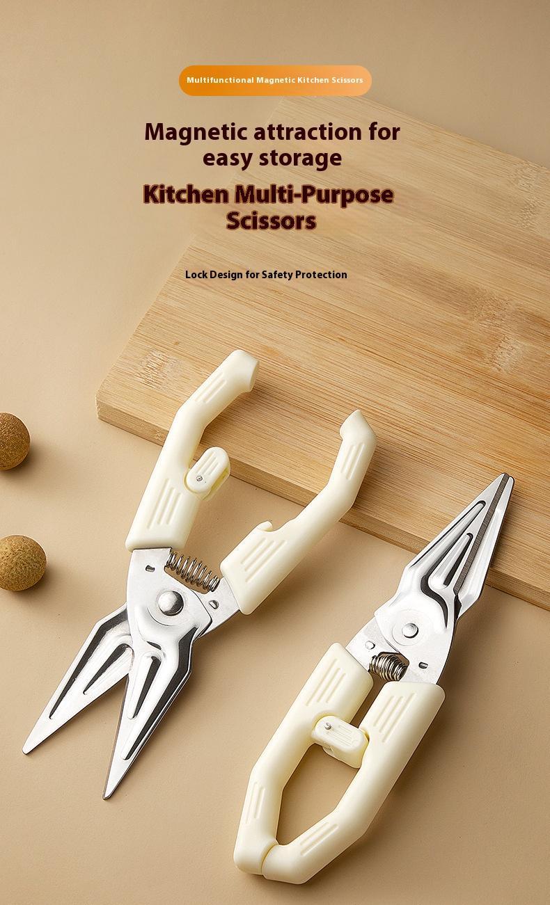Multifunctional Labor-saving Kitchen Shear, Spring Assisted with Detachable Magnetic Cover, Heavy Duty Stainless Steel Cooking Scissors for Chicken, Meat, Seafood, Bone Cutting