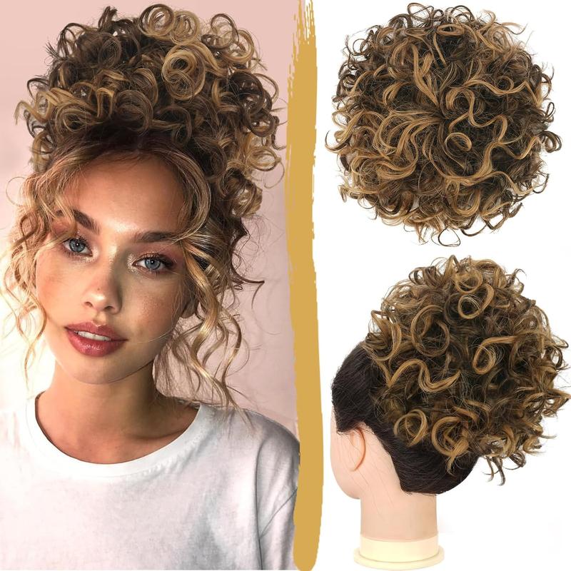 Short Curly Messy Bun Hair Ponytail Extension Elastic Drawstring Loose Hair Bun for Women with Thinning Hair High Temperature Synthetic Fiber Hair Bun Extension 80g
