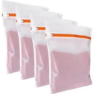 4 Pack Mesh Laundry Bags for Delicates 12inx16in (30cmx40cm), Dryer Safe, Breathable Fine Net, Sturdy Anti-Rust Zipper, Mesh Laundry Bags for Lingerie, Bra, Underwear, Sneakers, Socks