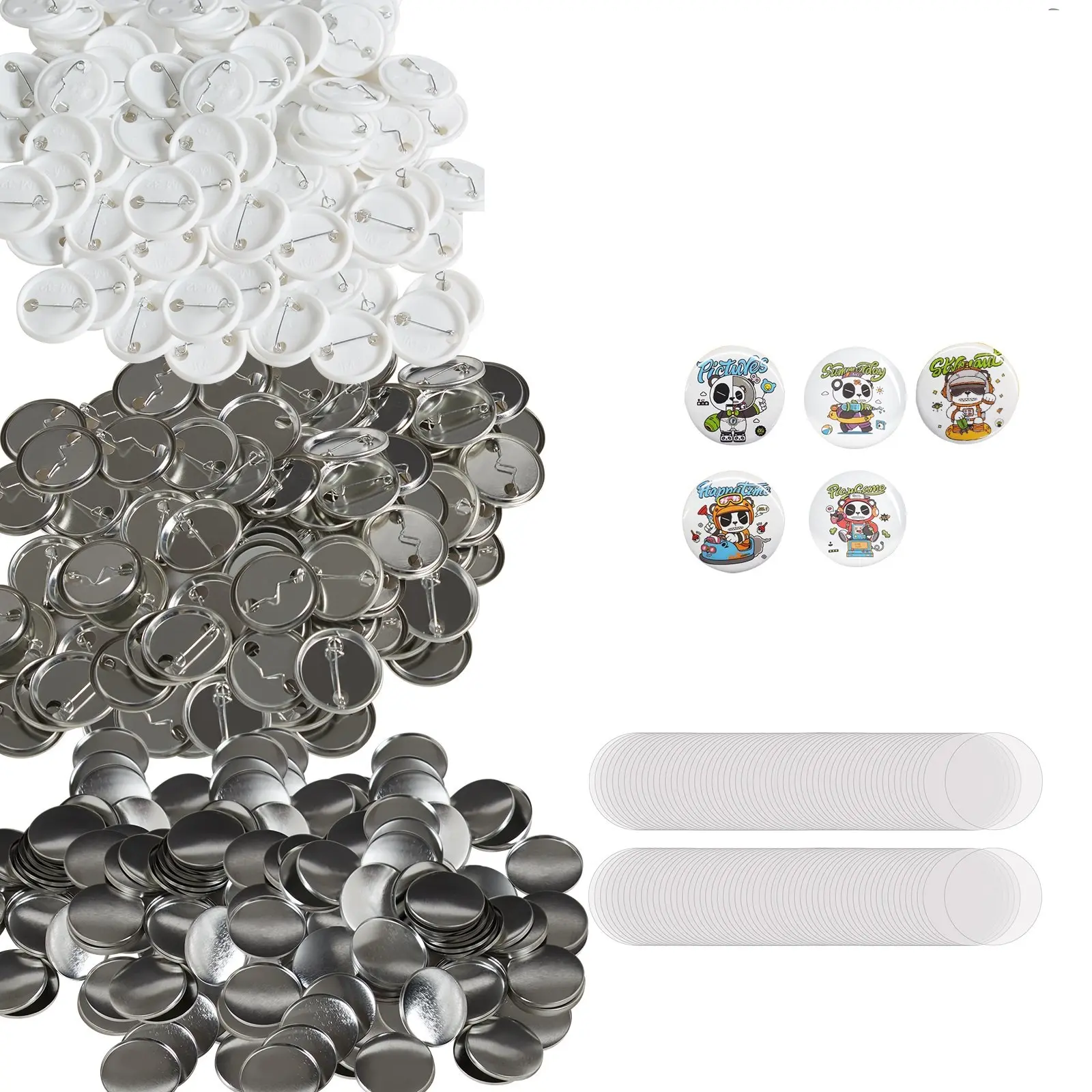 【Summerfinds】VEVOR 500 Sets 1.25 inch 32mm Pin Back Button Parts, DIY Round Button Badge Parts, Set Includes Metal Top, Plastic/Metal Button, Clear Film, and Blank Paper For Gifts Presents, Machine NOT Included
