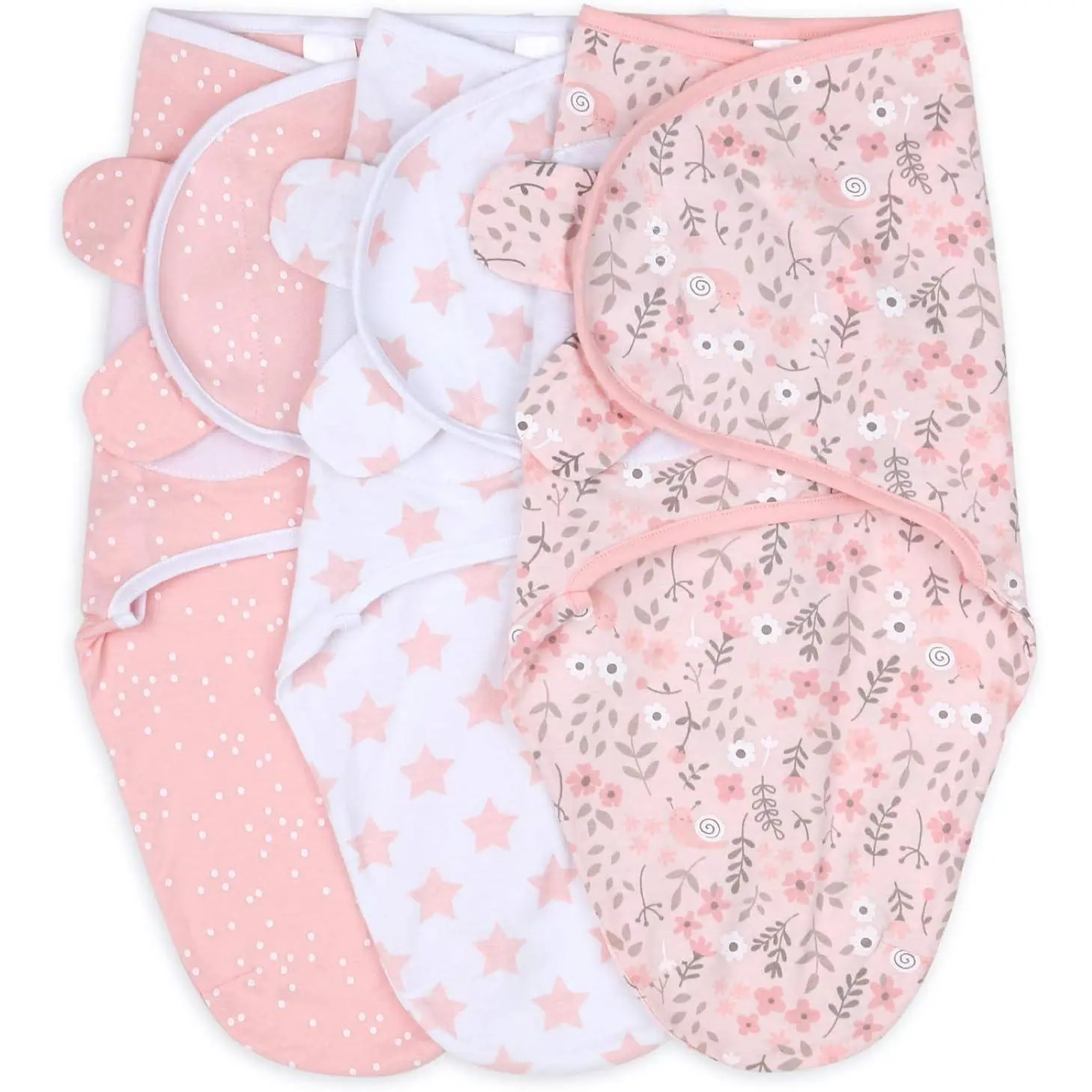 Baby Swaddle Blankets Set of 3 - Baby Girl Sleep Sack for Newborn, Newborns Sack 0-3, 3-6 Month Swaddles, Soft & Breathable Cotton - Pink Floral (M/L)