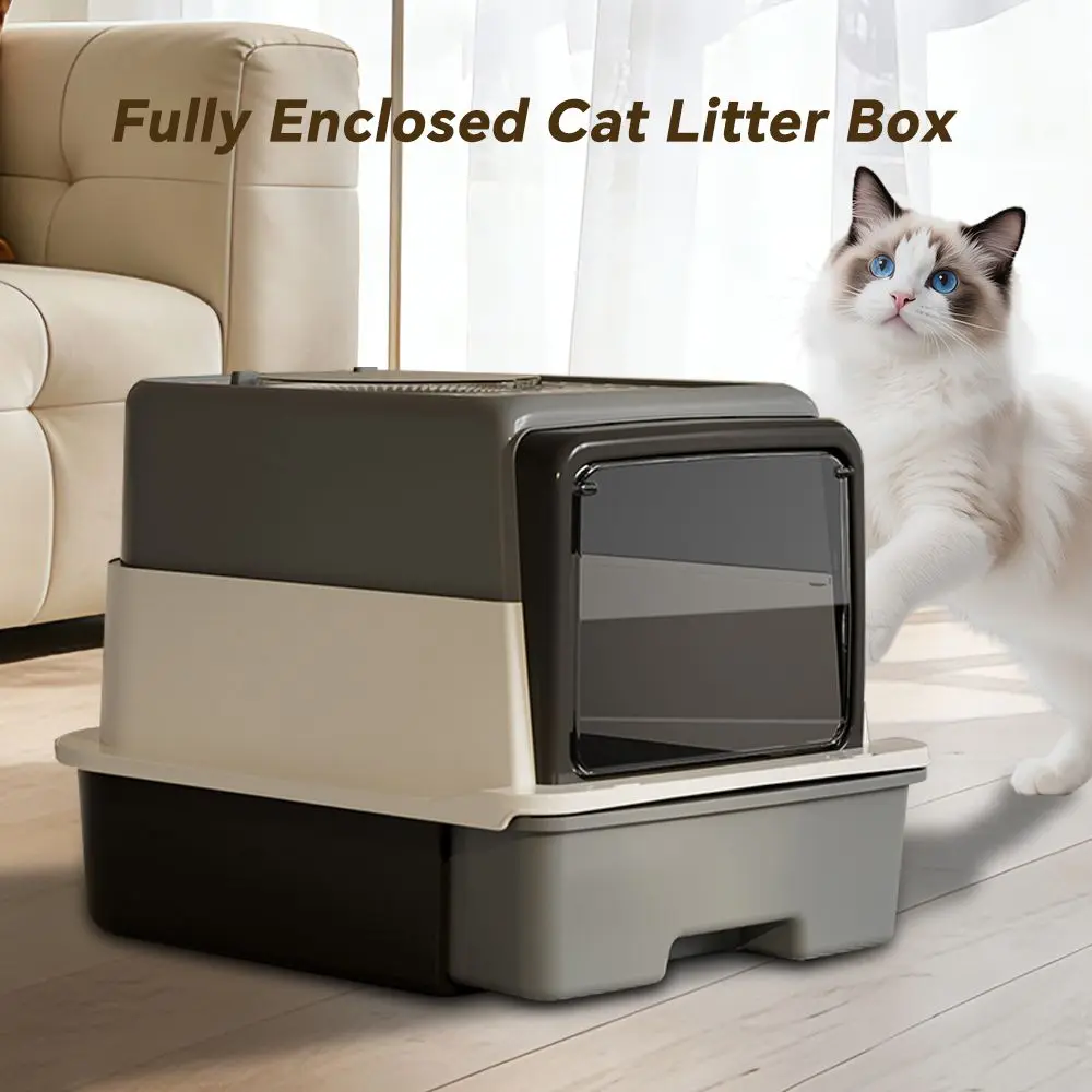 Fully Enclosed Cat Litter Box with Top Litter Sifting Grate, Removable Drawer Design for Easy Cleaning, Effectively Filters Litter & Keeps It Spotless