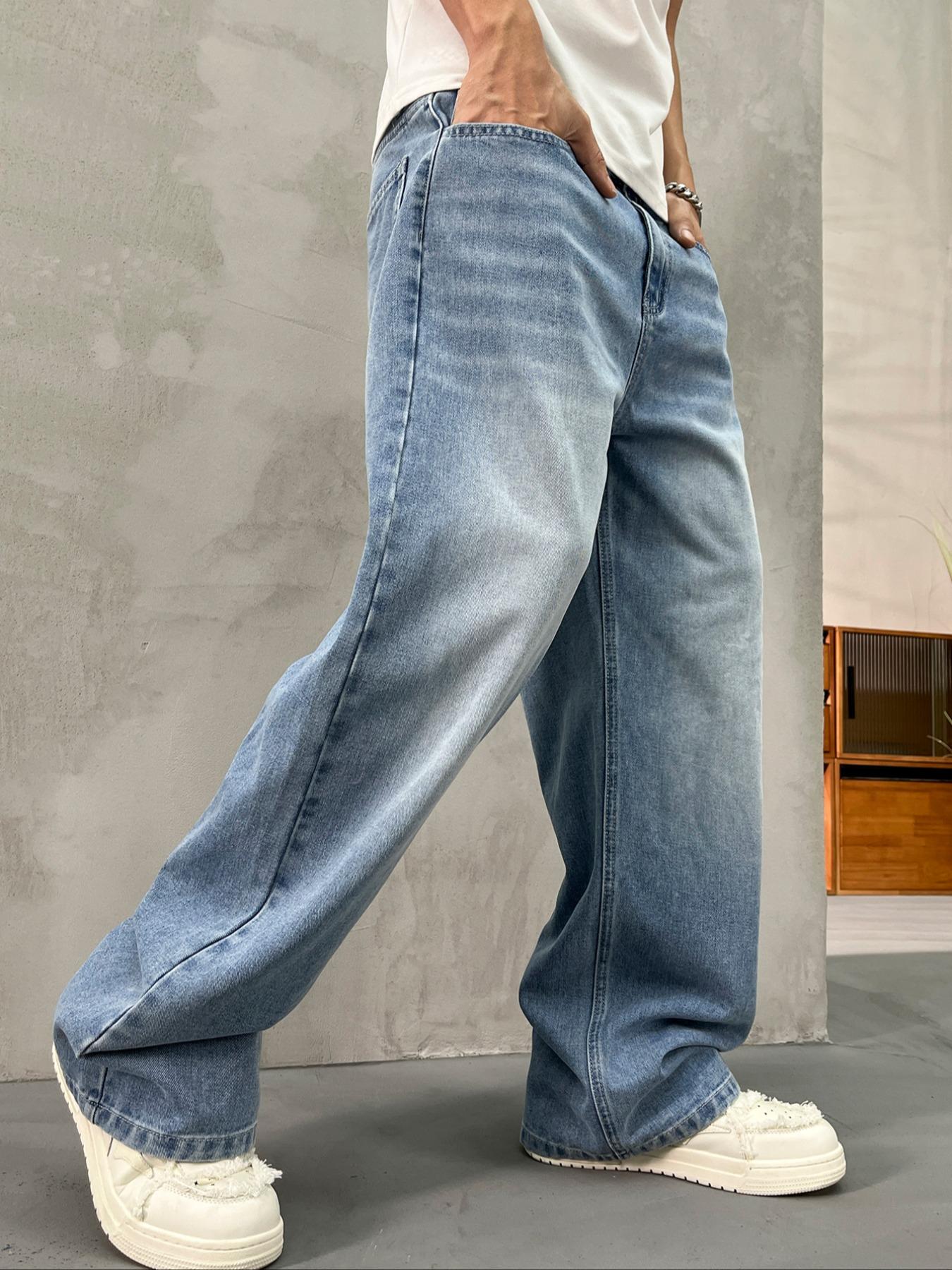 Men's Vintage Washed Loose Fit Wide Leg Jeans, Long Y2K Street Style Denim Jeans, Perfect Gift for Boyfriend & Husband