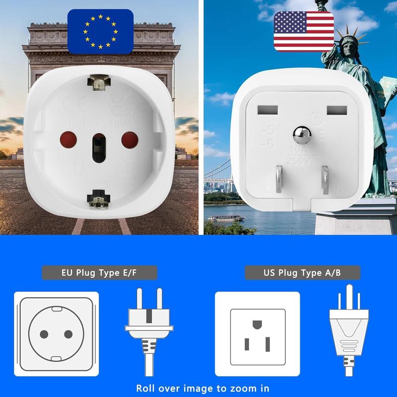 European to  Plug Adapter, EU to  Adapter, 2 Pack  to  Plug Adapter,  to  Travel Plug Converter, for EU Spain France Type C E F Plugs to