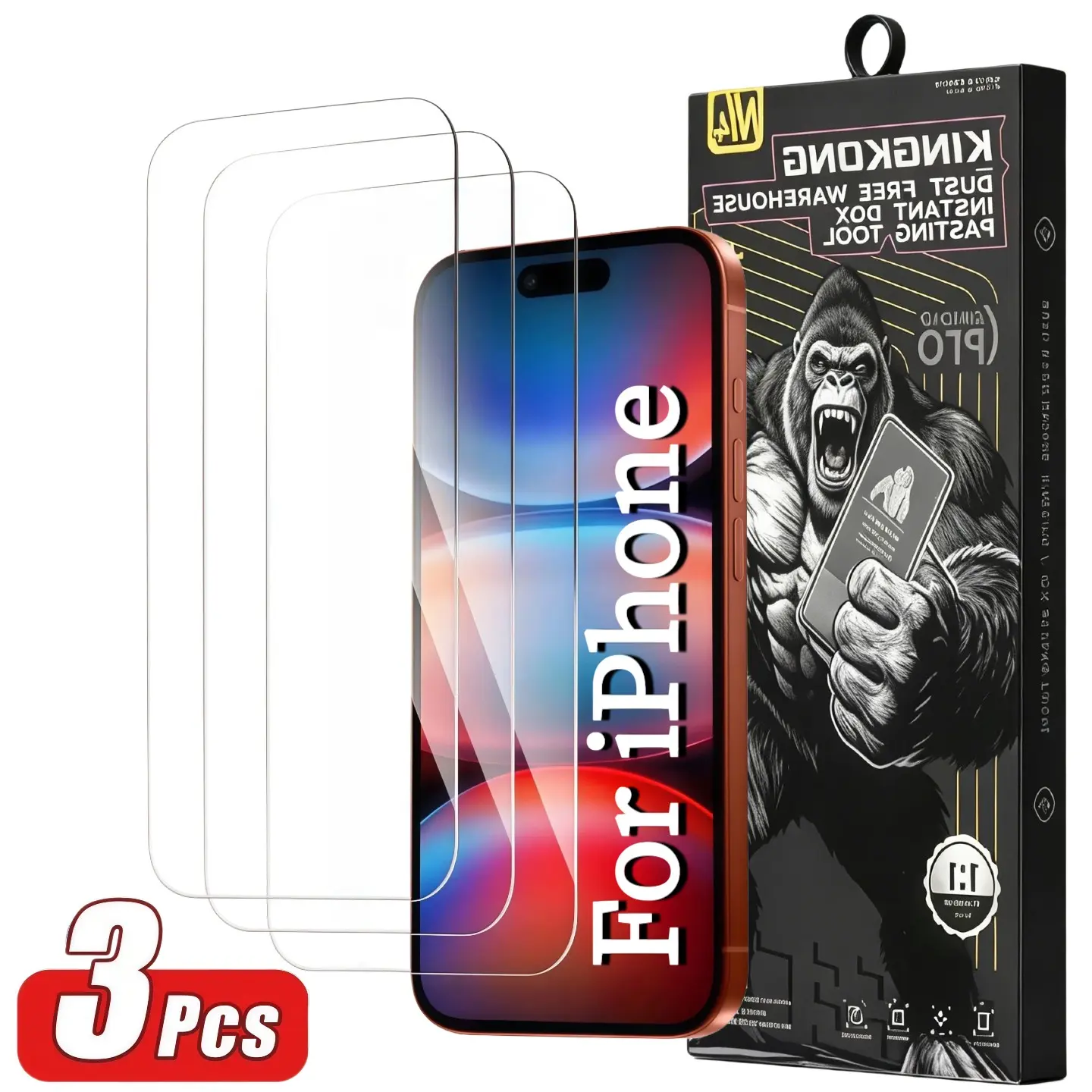 3-Pack Apple Phone Screen Protectors, HD Tempered Glass, 9h Hardness, Dust-Free Installation, Durable Anti-Scratch, Clear Visibility