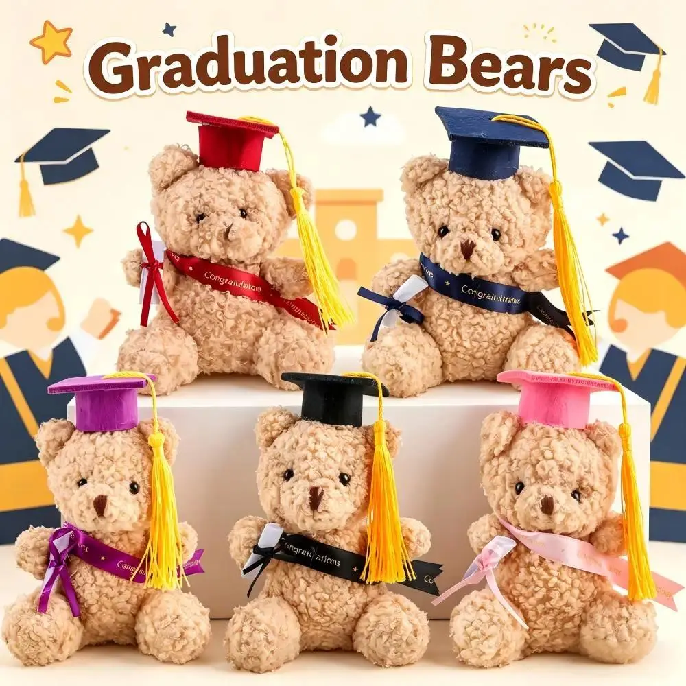 Cute 4-in Mini Graduation Plush Bears, Novelty Stuffed Animals with Diploma & Congratulations Ribbon, College Decor, Photo Props for Class of Party Gifts, Graduation Gifts
