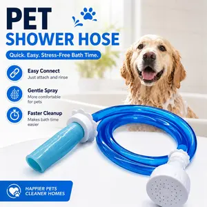 Pet Bath Tub Faucet Sprayer, 5 Ft Ultra-Flex Dog Shower Hose Adapter, Slip-On Pet Showerhead, No Install, Universal Size