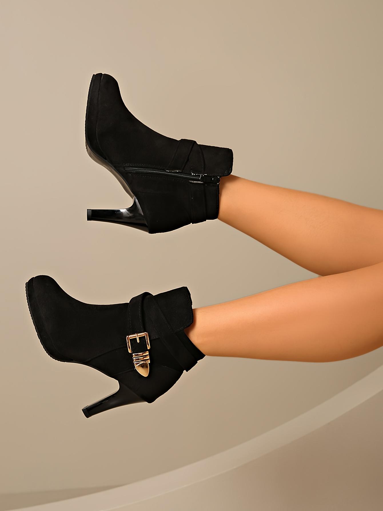 A Pair of Women's High Quality Platform Chunky Heel Side Zipper High-Heeled Ankle Booties, Women Shoes