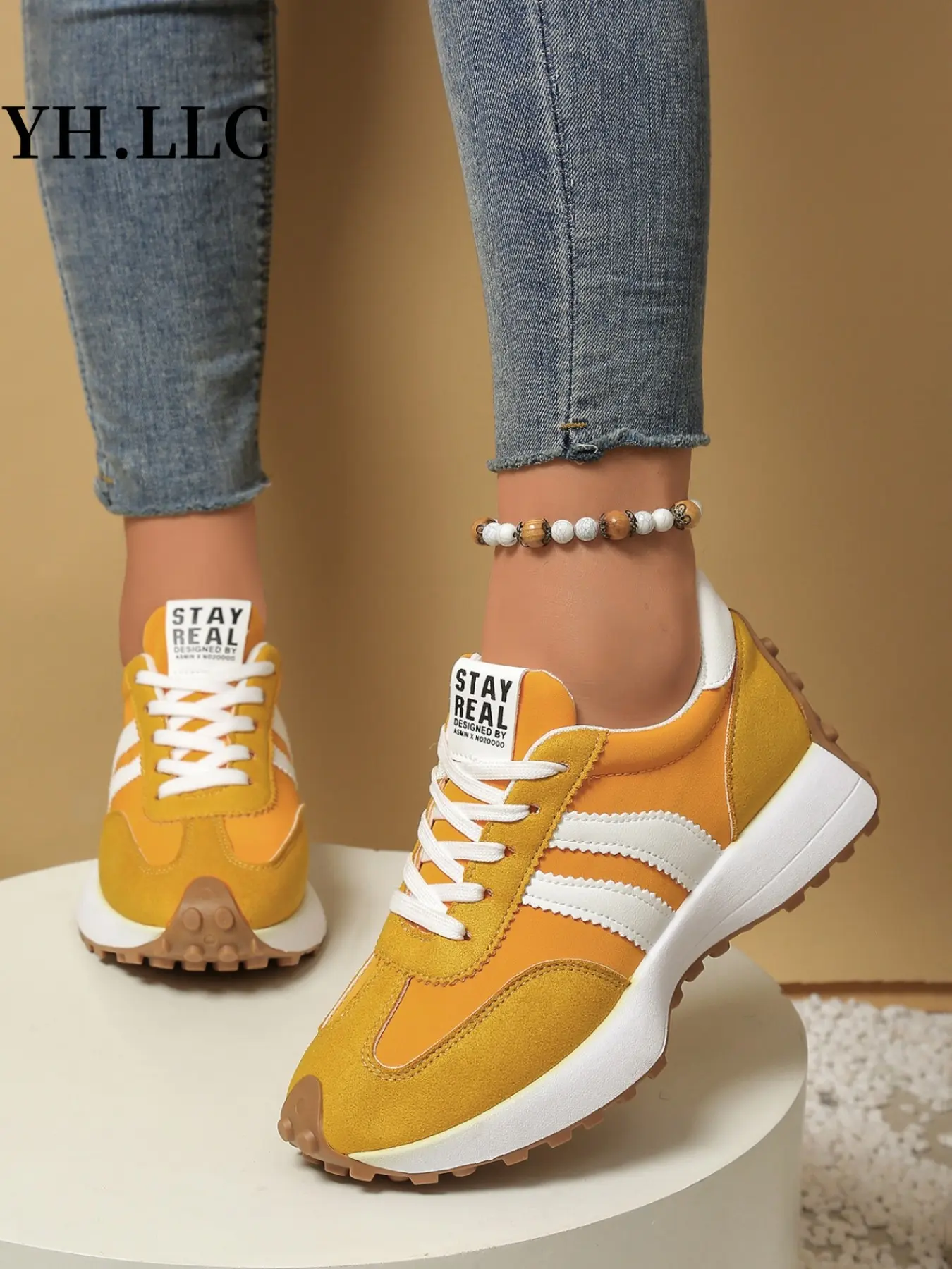Comfortable Retro Striped Thick Sole Sneakers, Neutral Rubber Sole Walking Training Shoes, Lightweight Vintage Casual Sports Shoes