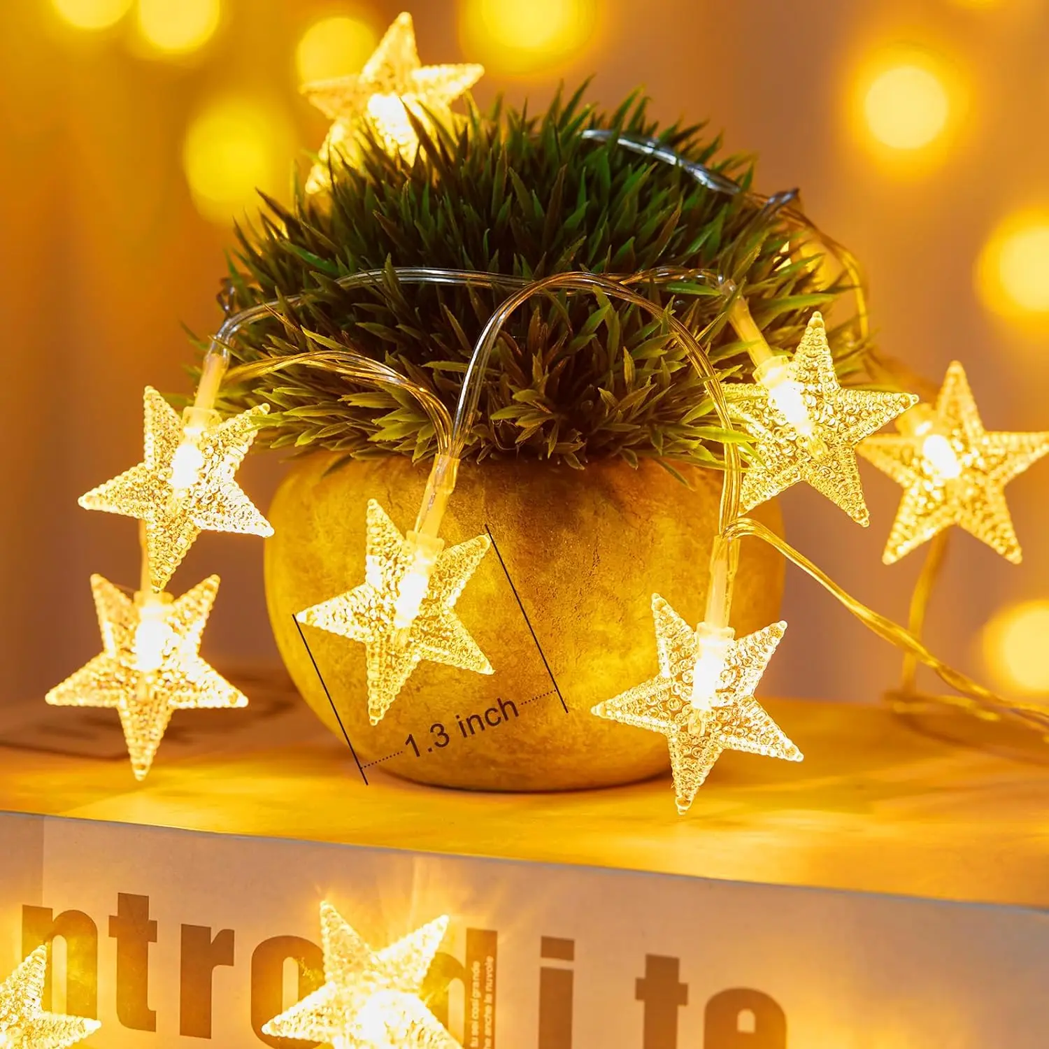 Battery-Operated Bright Star String Lights - 17ft 50 LED with Timer, Waterproof Insulate Heat, Christmas Indoor Parties Bedroom Patio Decor (Electronics Selfie Accessory Complement), 17 Feet