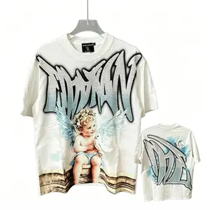 Mixed Emotion Diamond Angel Print Graphic T-Shirt Oversized Heavyweight Rhinestone Gothic Grunge Y2K Streetwear Hip Hop Crewneck Summer Men Unisex Trendy Top