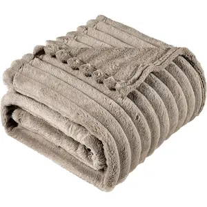 Flannel Fleece Throw Blanket Lightweight Cozy Plush Microfiber Fleece Throw,Beige 50x60 inches