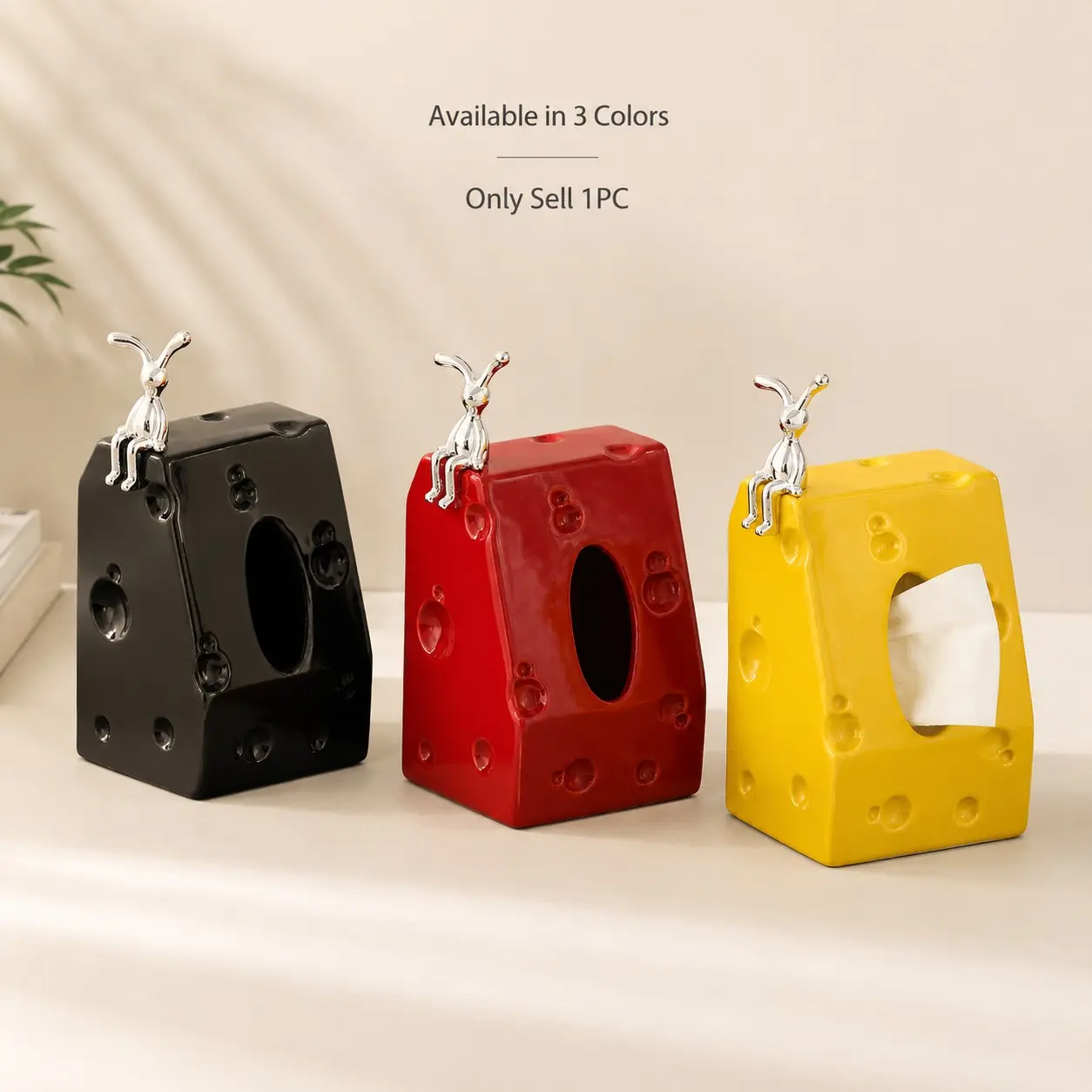 Creative Ceramic Napkin Holder, Cheese Mouse Design Highlight Napkin Set, Cute Decorative Napkin Storage Box, Modern Home Décor for Living Room, Bedroom, Office