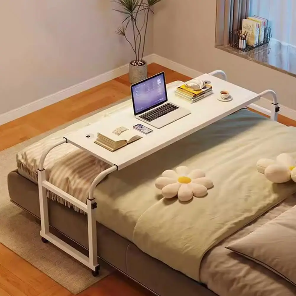 Adjustable Overbed Table with 360° Locking Casters - Heavy-Duty Rolling Bed Desk, Ergonomic Curved Edge, Height & Length Adjustable for Hospital, Home Care & Recovery