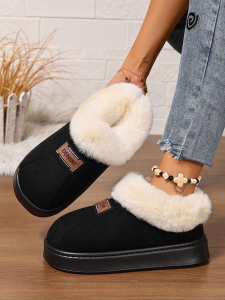 Women's Plus Size Warm Fleece Lined Boots, Casual Fluffy Snow Boots for Fall & Winter, Comfortable Indoor Outdoor Shoes