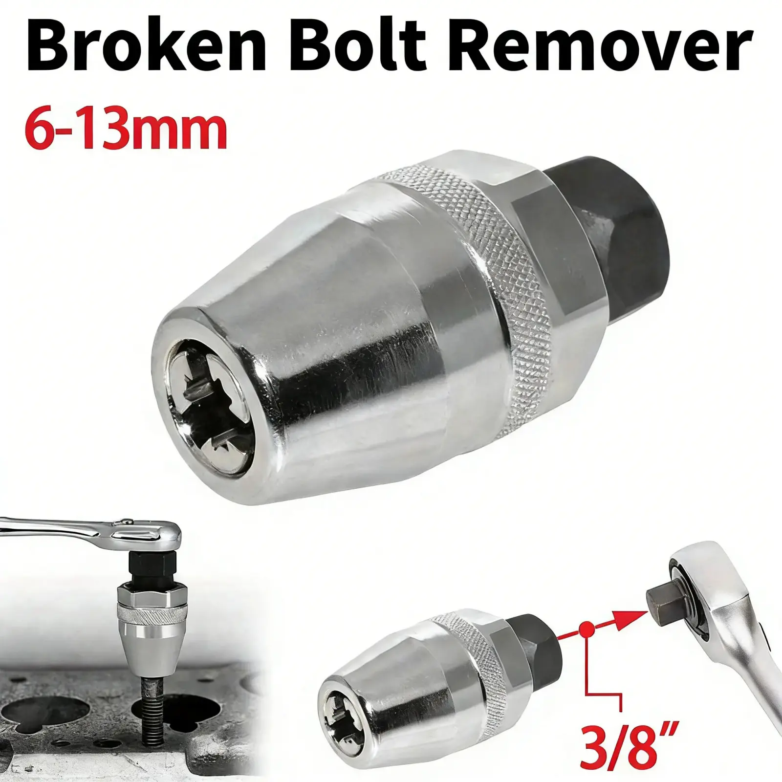 6-13mm - Manual Stud Remover Tool for Impact Wrench & Ratchet, Damaged Bolt Removal Kit outdoorfun,Broken Bolt Extractor Set.