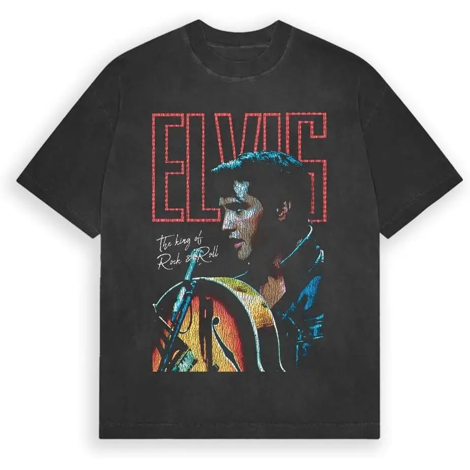 Elvis Presley Unisex Adult Official Elvis Presley Merch King of Rock Retro T-Shirt