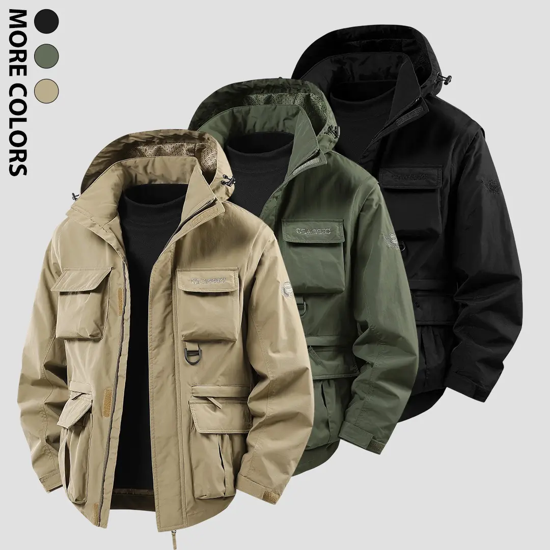 Men's Tactical Cargo Jacket Multi Pocket Techwear Windbreaker Hooded Coats Military Utility Outwear Classic Embroidered Patch D-Ring Outdoor Hiking Windproof Water Resistant Khaki Green Black Streetwear Gorpcore Full-Zip Storm Collar Tops premium 3-Colors