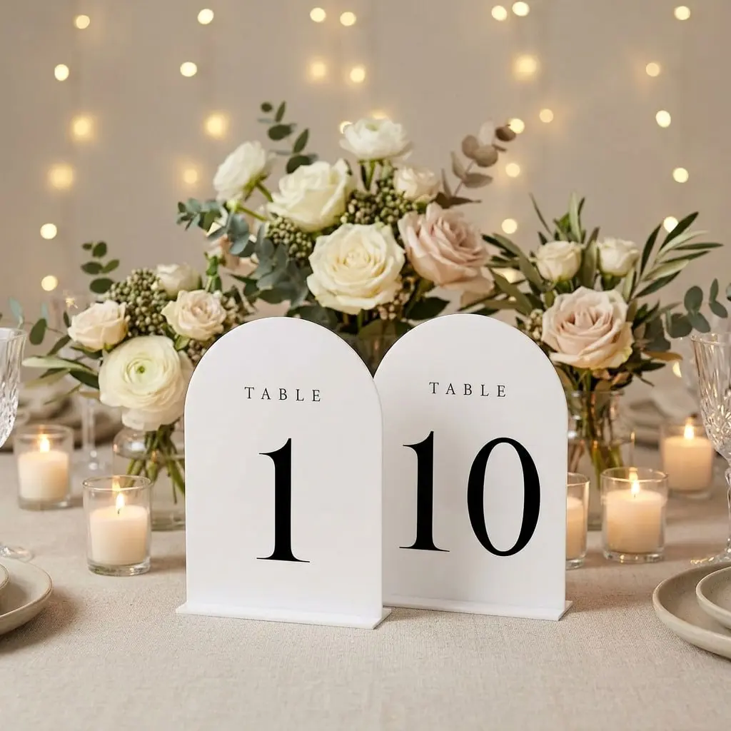 Acrylic Table Number Plates, Arch Shape, Modern Minimalist Design, Ideal for Weddings, Events, Parties, Bachelorettes, Birthdays, Graduations