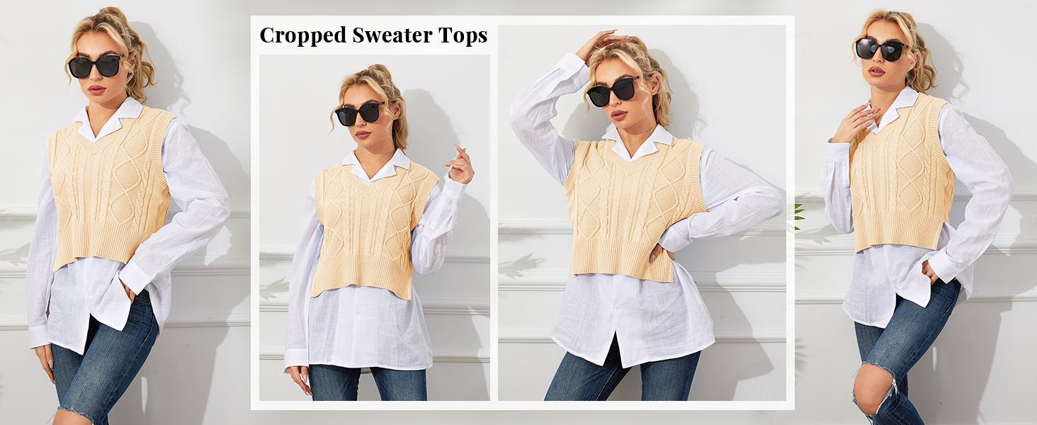Sweater Vest for Women V Neck Sleeveless Knit Solid Casual Ribbed Preppy Pullover Tops