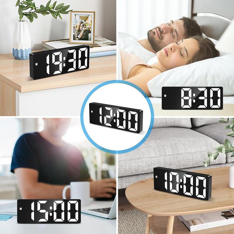 LED Digital Alarm Clock for Bedroom, Mini Size 12/24H LED Display Temperature Date Snooze Mode 3 Adjustable Brightness, Perfect for Living Room Office Desk