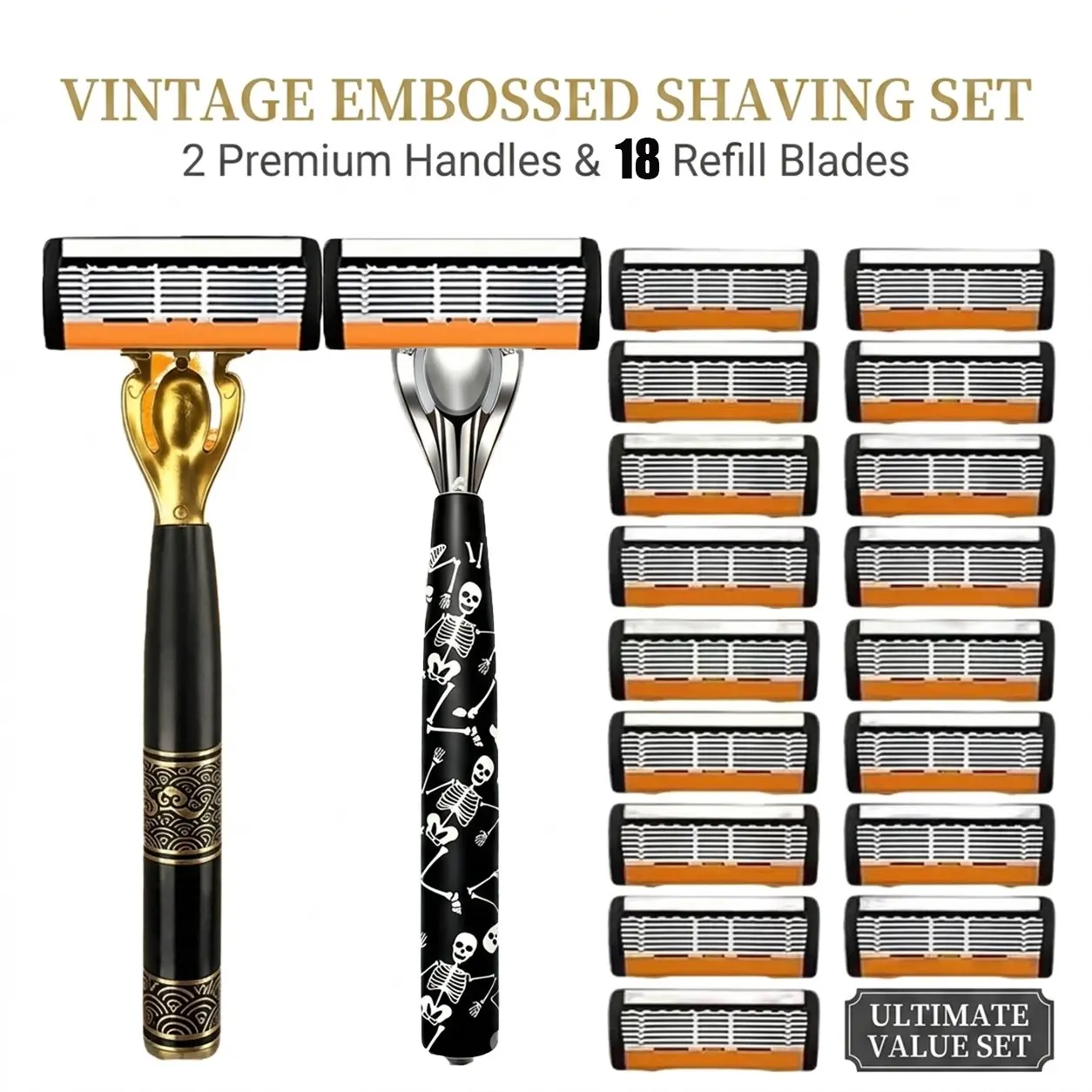 Luxury Shaving Kit with Six-Layer Blade System, Includes 2 Handles and 18 Replacement Blades, Ergonomic Design, Perfect Gift for Men