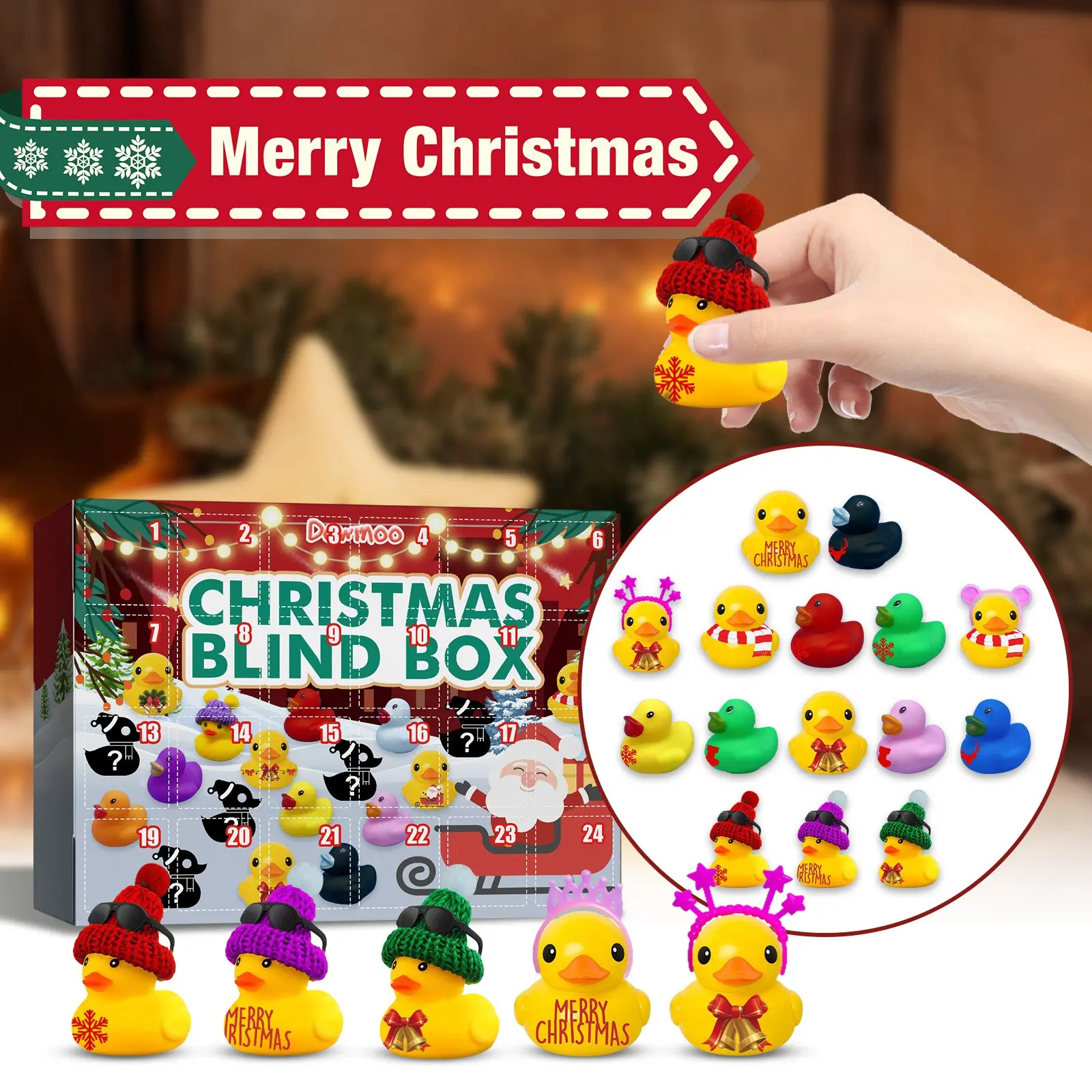 2026 Christmas Calendar Rubber Duck Bath Toy, Mini Duck Gift Box, Suitable for Kids, Family Party Decor, Cruise Play, 24 Pcs Bulk Supply