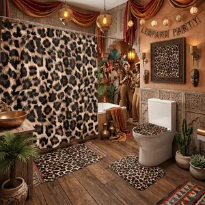 4pcs Exotic Cheetah Print Bathroom Curtain Set, Wild Leopard Spotted Fabric Decor,The floor mat fabric is thicker and softer! Premium Hotel Quality, Luxury Housewarming Gift, Shower Curtain Sets
