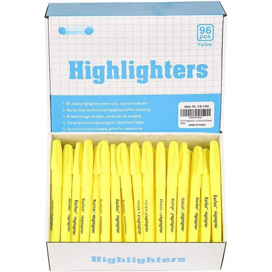 Fluorescent Yellow Highlighters, Chisel Tip, 96 Count Bulk Pack | Yellow Highlighters Bulk for Classroom & Office, Study Essentials, Ideal for  to School and Teacher Supplies
