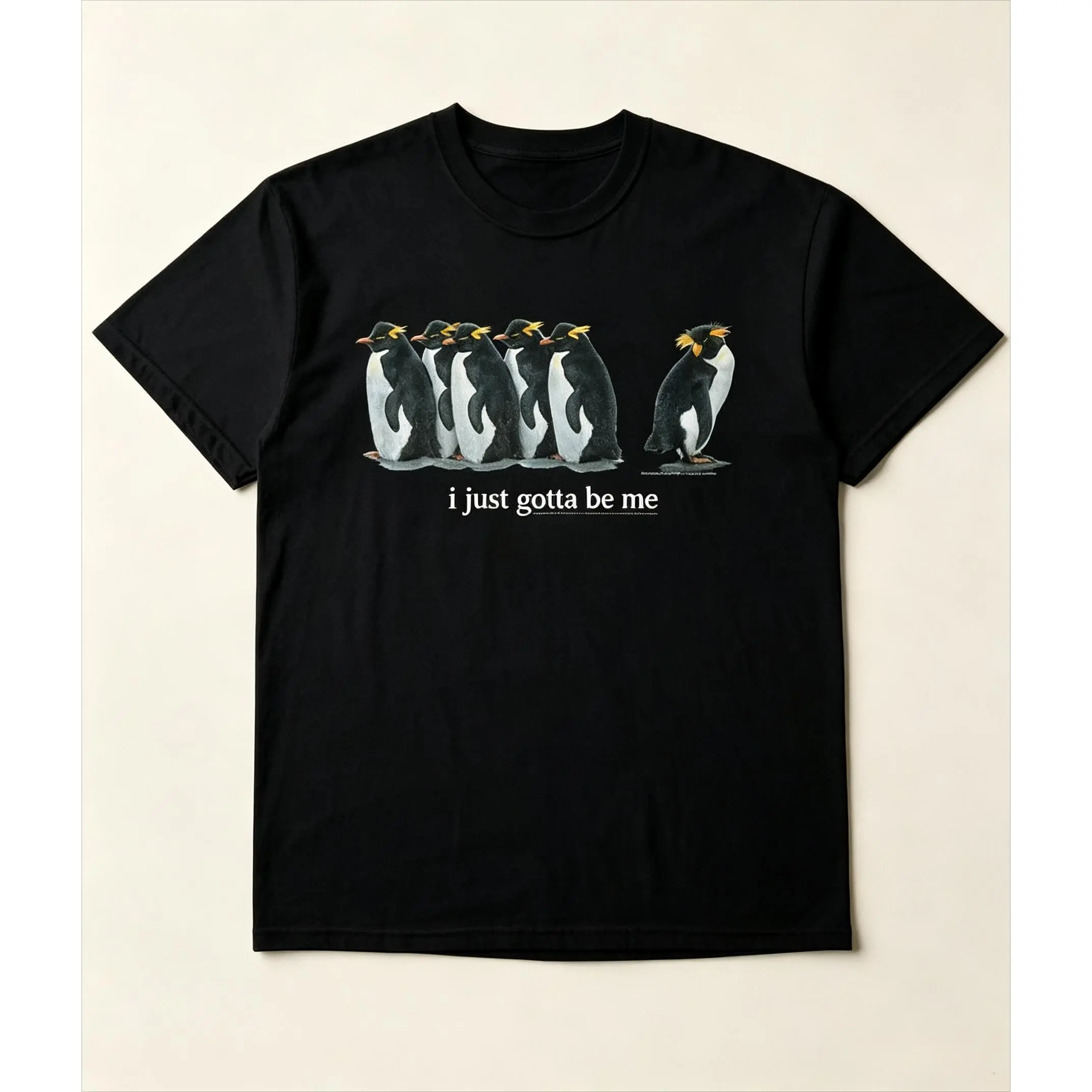 I Just Gotta Be Me Penguin Graphic Cotton T-Shirt, Fashion Oversized Comfort Short Sleeve Tee, Casual Wildlife Outfit, Perfect Gift For Him Her, Holiday Birthday Present For Friends Family Lovers