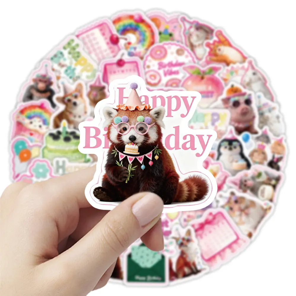 50pcs Happy Birthday Graffiti Stickers, Waterproof Decorative DIY Creative Stickers Suitable for Luggage, Phone Cases, Laptops, Helmets and Skateboards