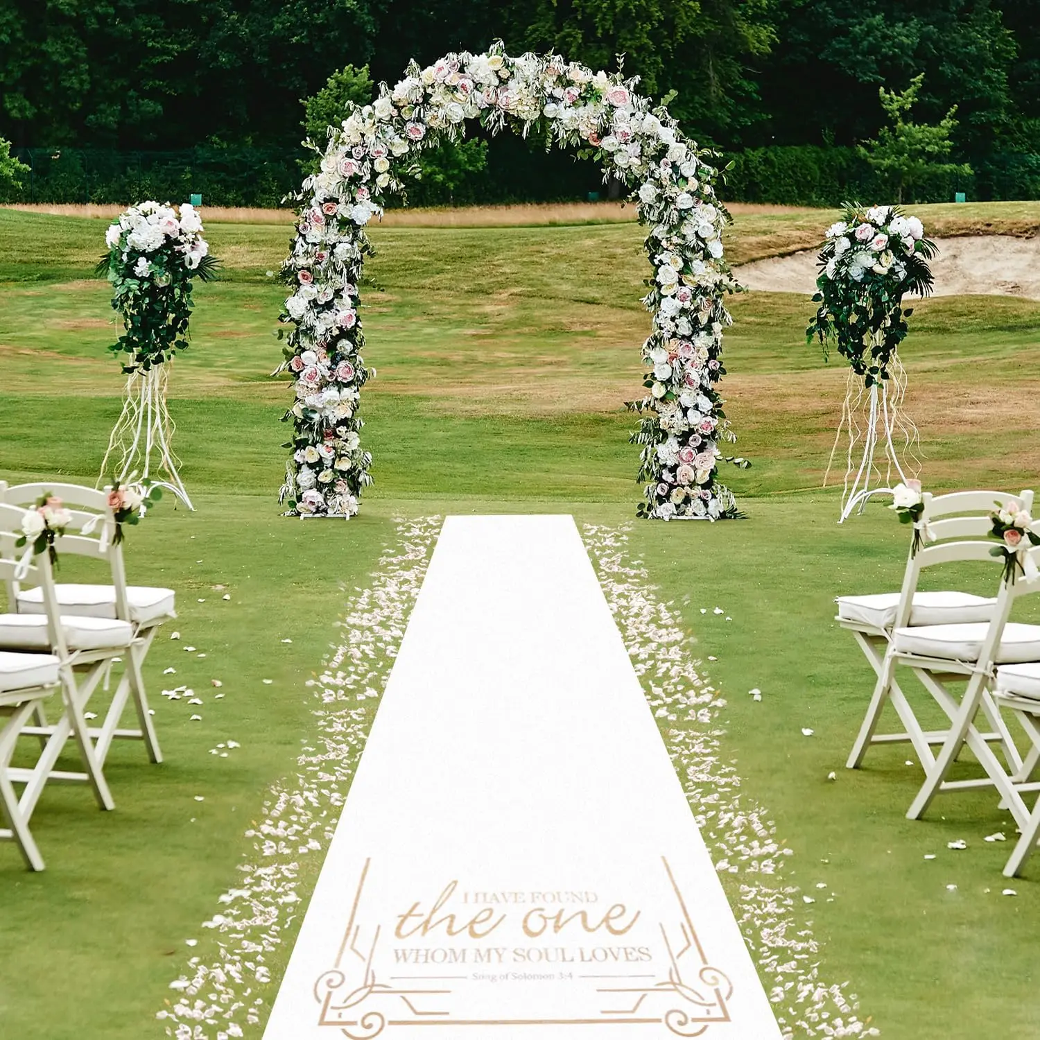 Aisle Runner for Wedding Ceremony, Gold, 3x100 Feet Thickened White Walkway Indoor Outdoor Use 50g Weight Multi-Purpose for Halloween Parties