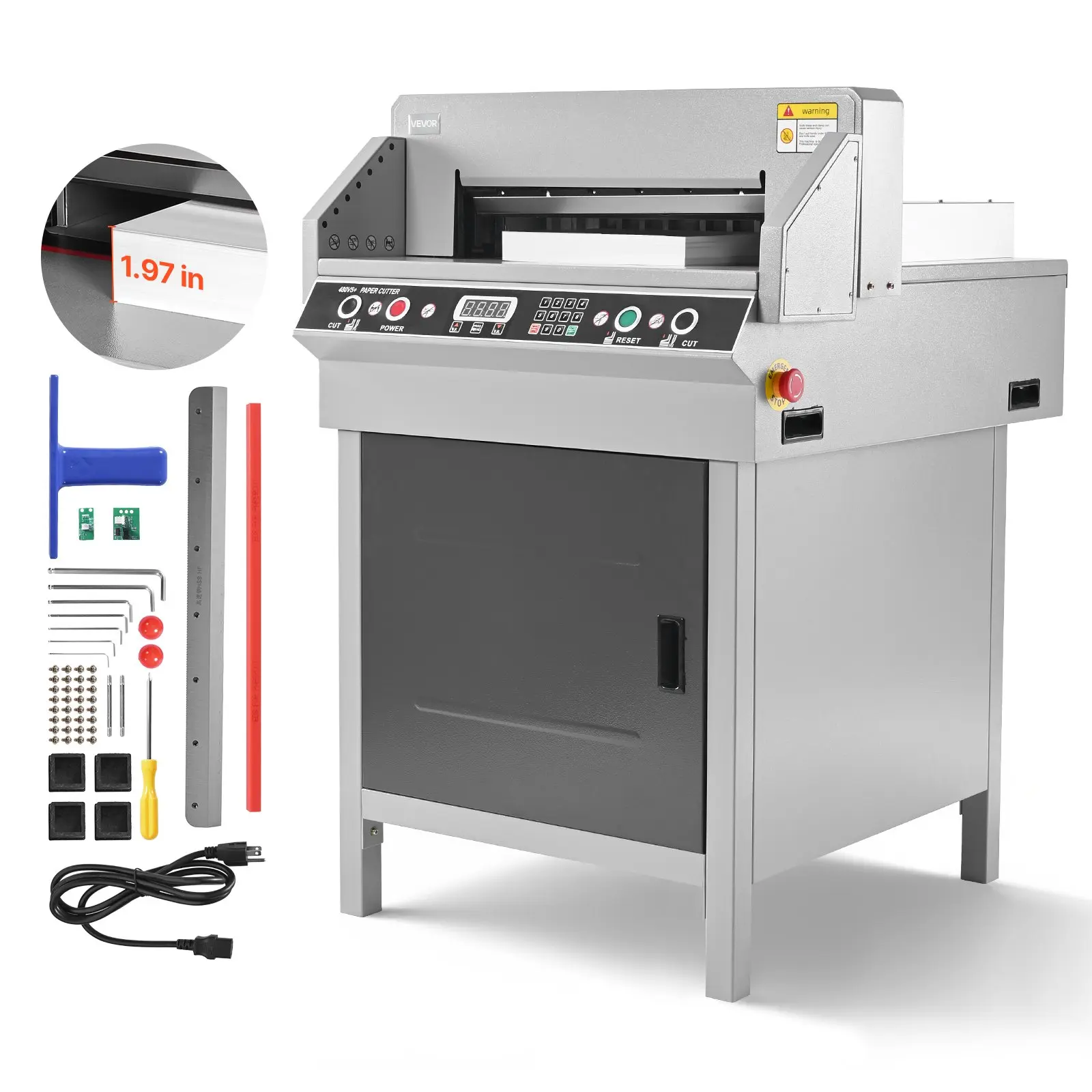VEVOR Heavy Duty Electric Hydraulic Guillotine Paper Cutter Machine, 18.9" Width, 1.97" Cutting Thickness, Infrared Cut Function, Spare Blade, Rectangular Single Unit Metal Trimmer, 1.97 In, 18.9 Inch Cutting Width