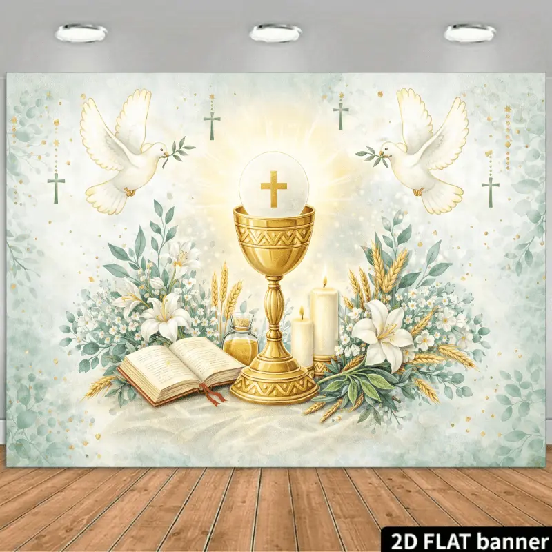 Lightweight Golden Chalice Religious Tapestry - White Dove, Bible Theme Wall Decoration for Wedding, Communion Room Decor & Church Event Gift