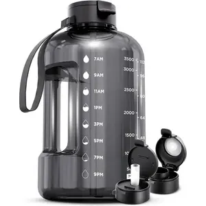 Water bottle with time markers - Comes with a straw and direct-drink lid - BPA-free fitness water bottle with straw - Large capacity water bottle