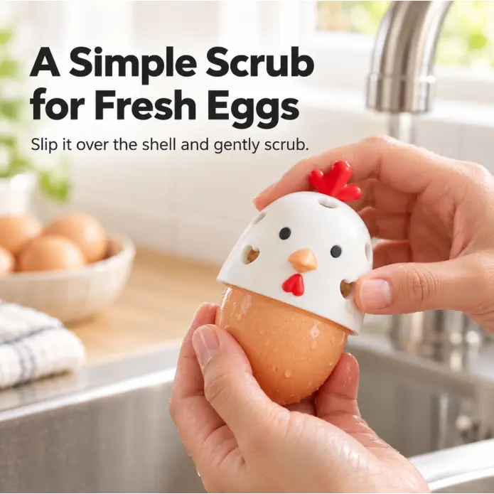 Cute Chicken Shaped Silicone Egg Scrubber Brush, Reusable Soft Bristle Egg Cleaner, Portable Fresh Egg Washing Tool for Farm Eggs, Kitchen Gadget