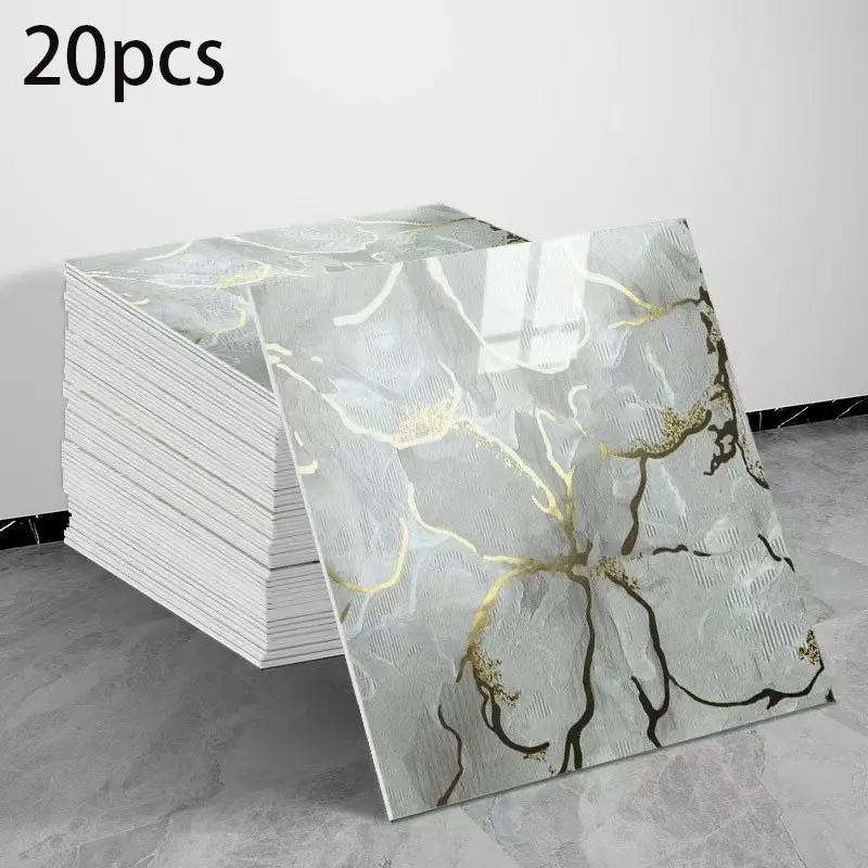 20pcs Limestone Tiles Adhesive Countertop Decor Panels, Waterproof PVC Shower Wall Panels, Self-Adhesive Tiles for Bathroom Kitchen Bedroom