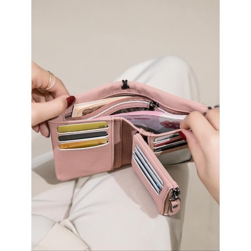 Women's Elegant Minimalist Short Wallet with Wristlet, Casual Versatile Zipper Card Holder, Trendy Daily Clutch Purse