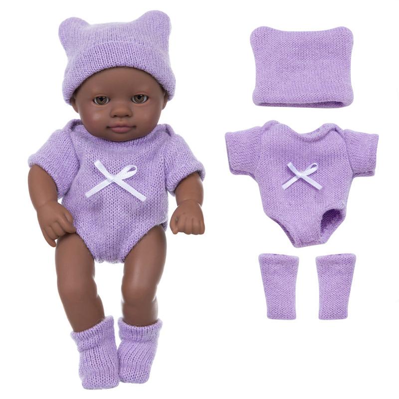 7 Inch Realistic African Baby Doll, 1 Set Cute Doll with Clothes & Pacifier & Bottle & Diaper, Perfect Companion Toy Doll for Girls