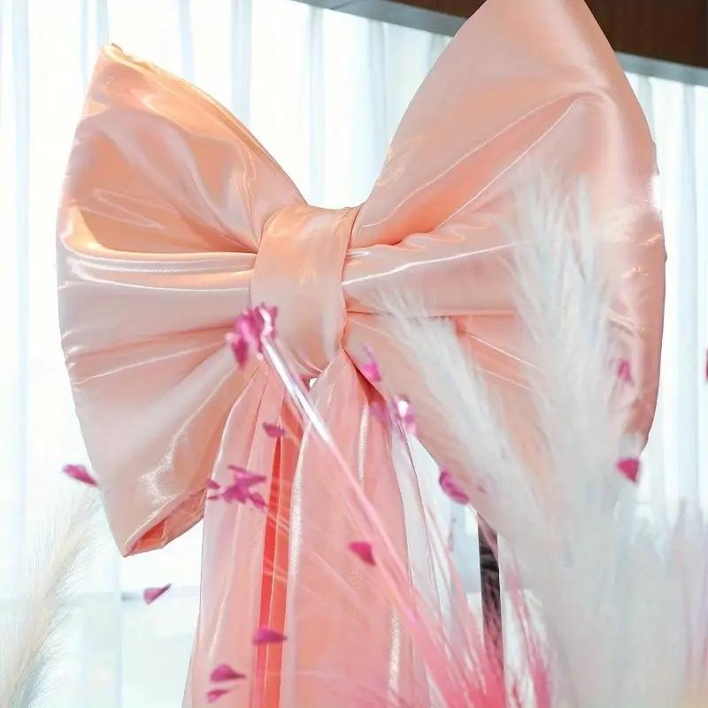 Giant Bow Party Decoration, Ice Satin Skirt Tail, 13.1ft Elegant Holiday Decor, Polyester Hanging Ornament for Weddings & Celebrations