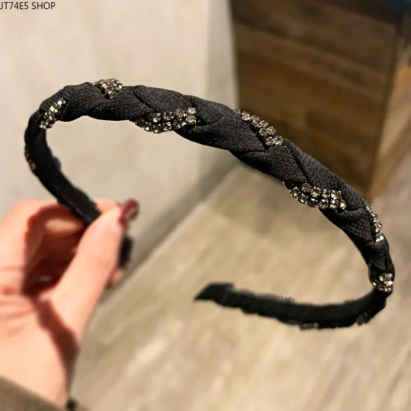 Twisted Rhinestone Headband for Women, Korean-Style Non-Slip Elastic Fabric for Daily Use and Face Washing, Unisex