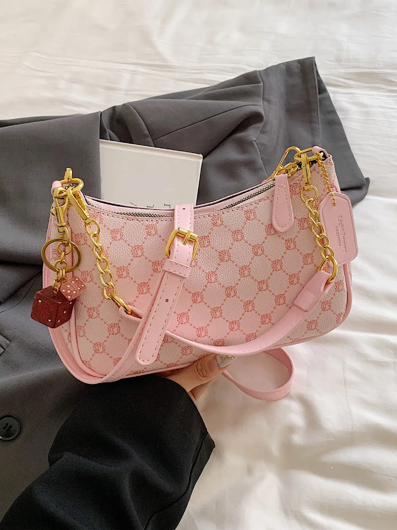Simple and sweet style geometric pattern easy-to-match crossbody bag, elegant and fashionable women's handbag suitable for various occasions shoulder bag