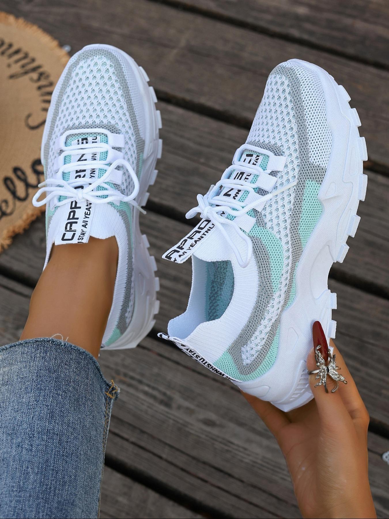 Women's Chunky Platform Mesh Colorblock Sneakers, Casual Sporty Sneakers – Lightweight & Breathable with Pink Gray Accents, Slip-Resistant Sole for Walking & Travel, Athletic Shoes for Teens & Young Adults – School, Errands & Casual Outings