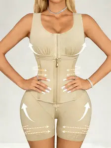 Colombianas Fajas, 1 Count  Double Tummy Control Full Body Shapewear, Tummy Tuck Compression Garment, Solid Color Romper, Zipper and Buckle 2 In 1 Shapewear Bodysuit, High Elasticity Jumpsuit, Womenswear, Suitable for Daily, Fitness, Yoga