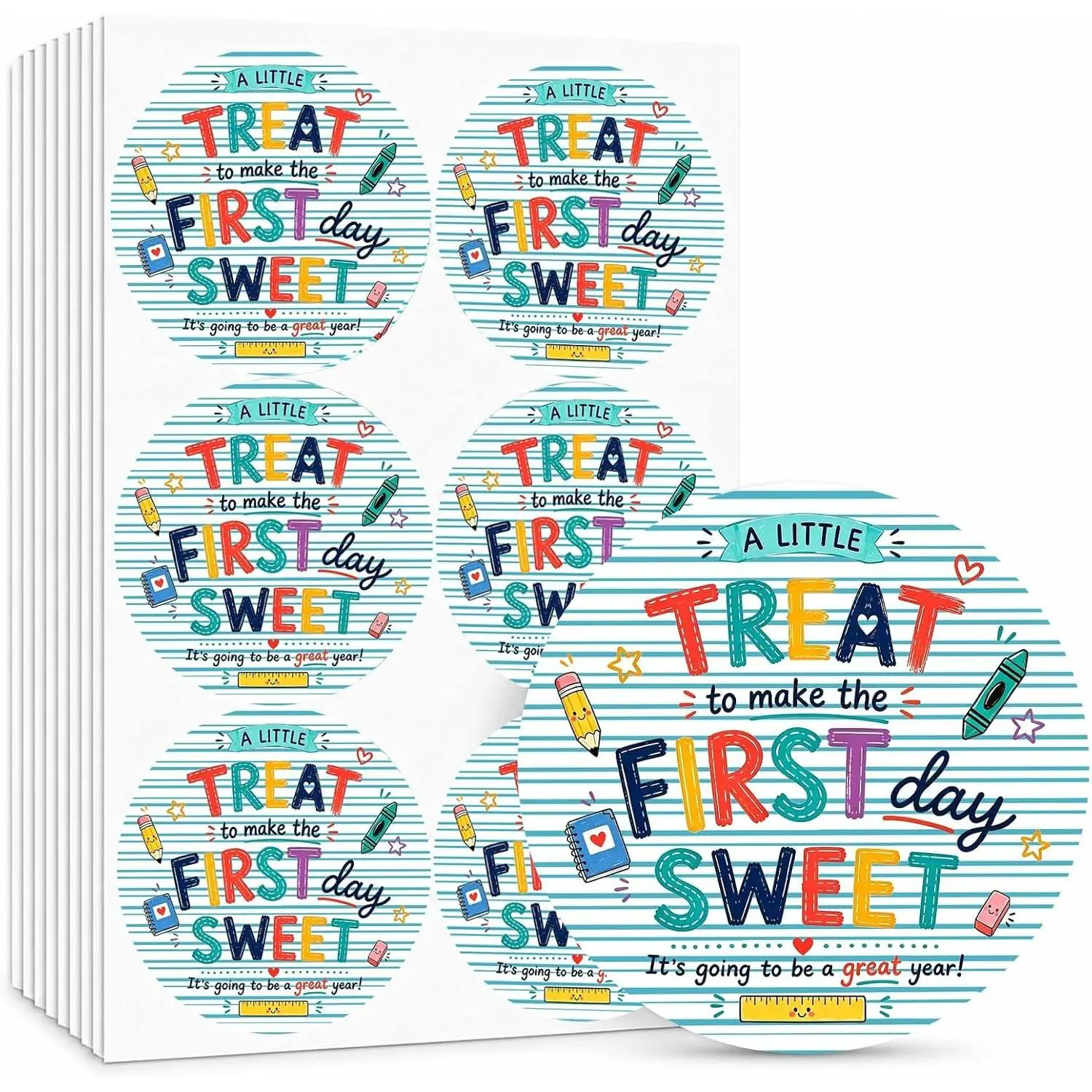 to School Stickers 60 count, A Little   Sweet Round Sticker Labels for Teacher Student Gifts, Classroom  Bags, Candy Bags, Snack Packs, School Party Favors