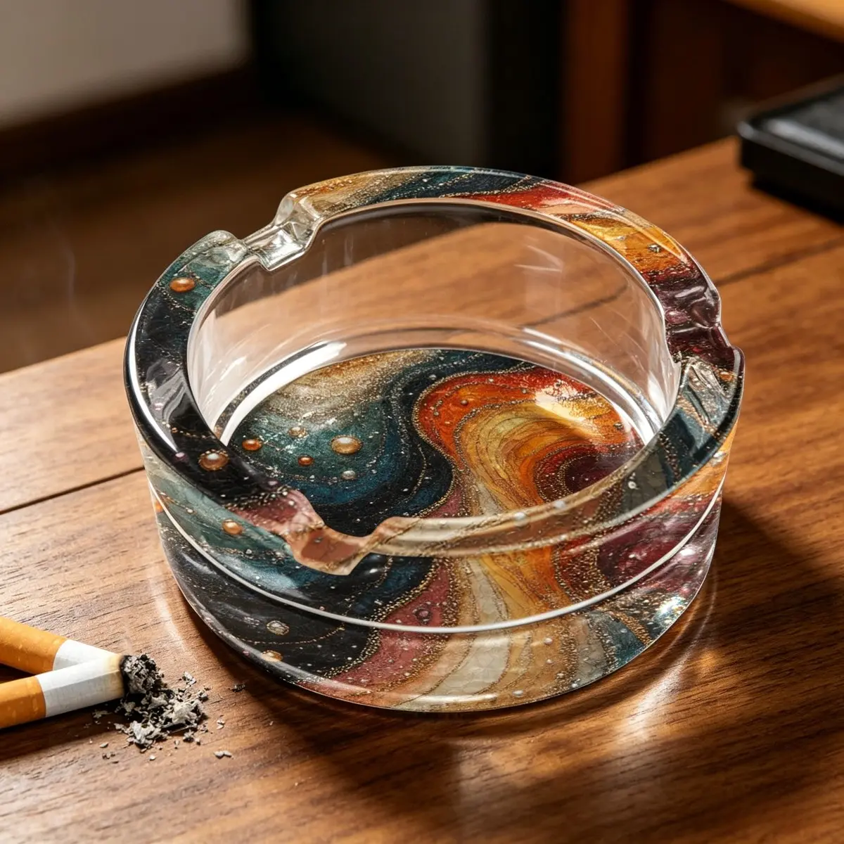 1 round clear glass ashtray with anti slip bottom pad, decorated with artistic patterns of ladies and black cats, suitable for homes, offices, bars - a stylish and practical ashtray designed for cat lovers and decoration enthusiasts