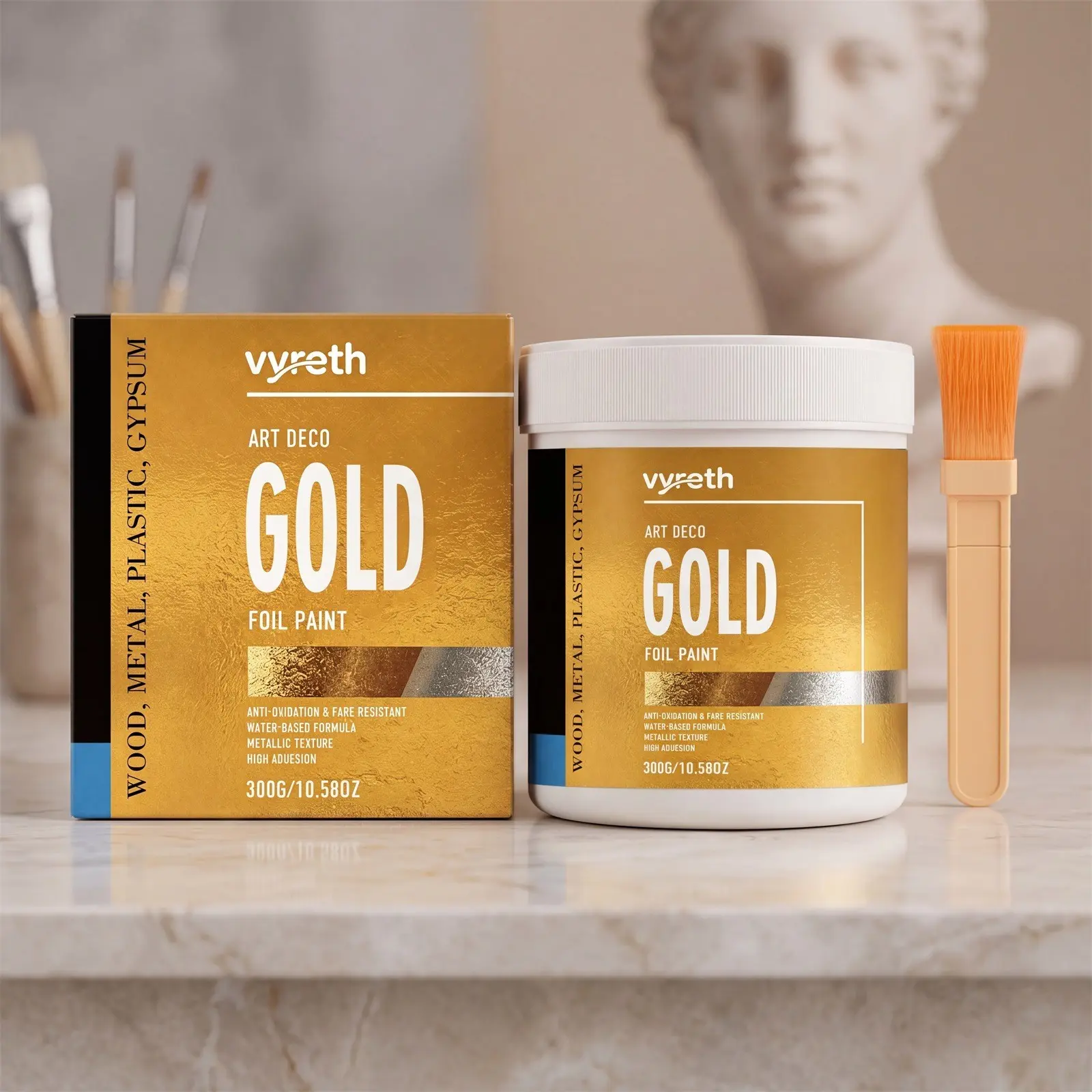 Multi-Purpose Water-Based Gold Metallic Paint, Suitable for Indoor and Outdoor Surfaces, Repairs and Renovations, Shiny Finish